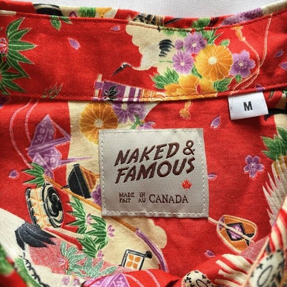 NAKED & FAMOUS JAPAN TSURU FESTIVAL CAMP BUTTON DOWN SHIRT - M - Picture 6 of 10